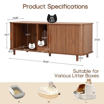 Giratree Modern Wooden Cat Litter Box Enclosure with Sliding Door, 35.5" Walnut Furniture Cabinet for Living Room