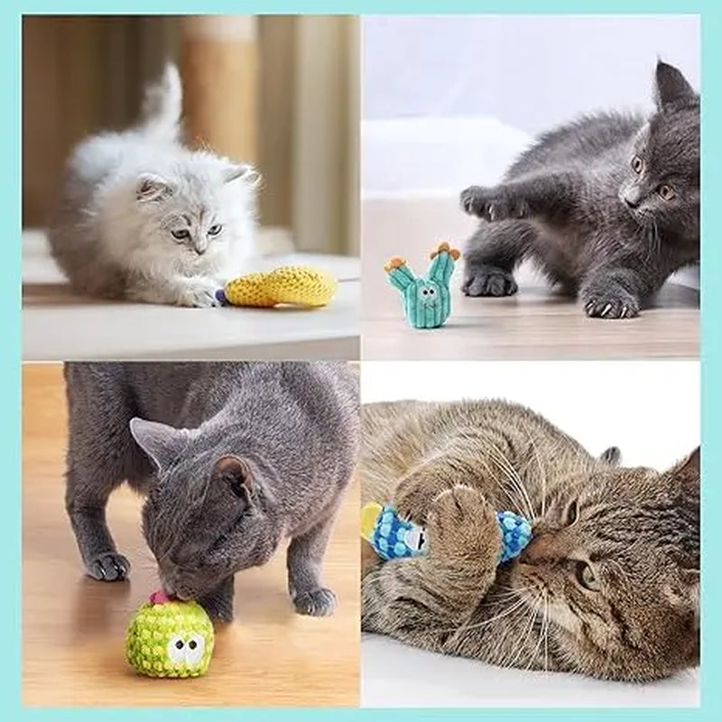 Pawsible 5-Pack Colorful Cactus Cat Toy Set with Premium Natural Herb Filling for Enhanced Stimulation and Soft Teething, Ideal for Kittens