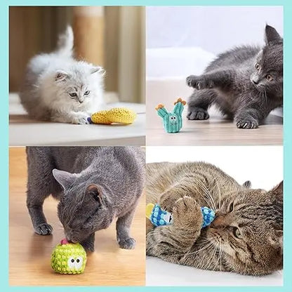 Pawsible 5-Pack Colorful Cactus Cat Toy Set with Premium Natural Herb Filling for Enhanced Stimulation and Soft Teething, Ideal for Kittens