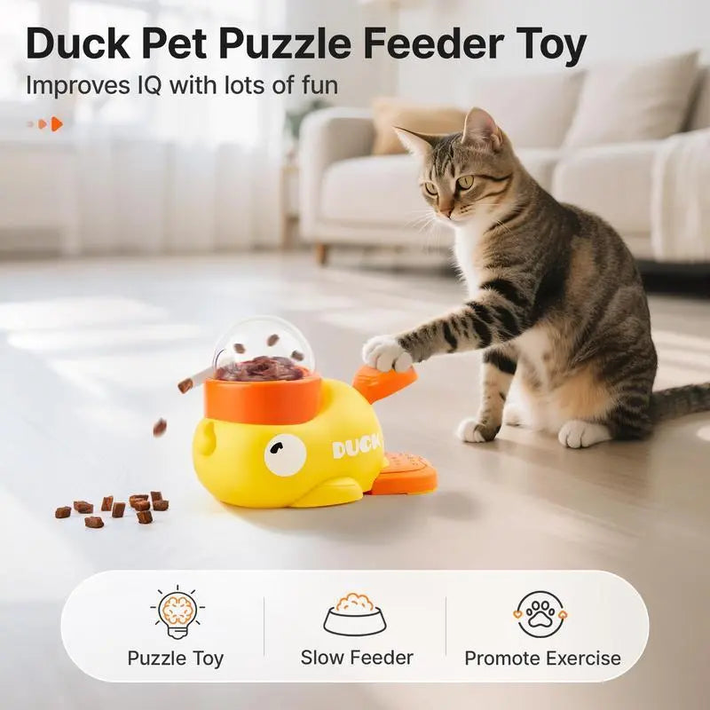 Yellow Duck Interactive Food Dispensing Toy - Durable Slow Feeder for Cats and Dogs, Enhancing Engagement and Alleviating Boredom, Ideal Gift for Pet Lovers