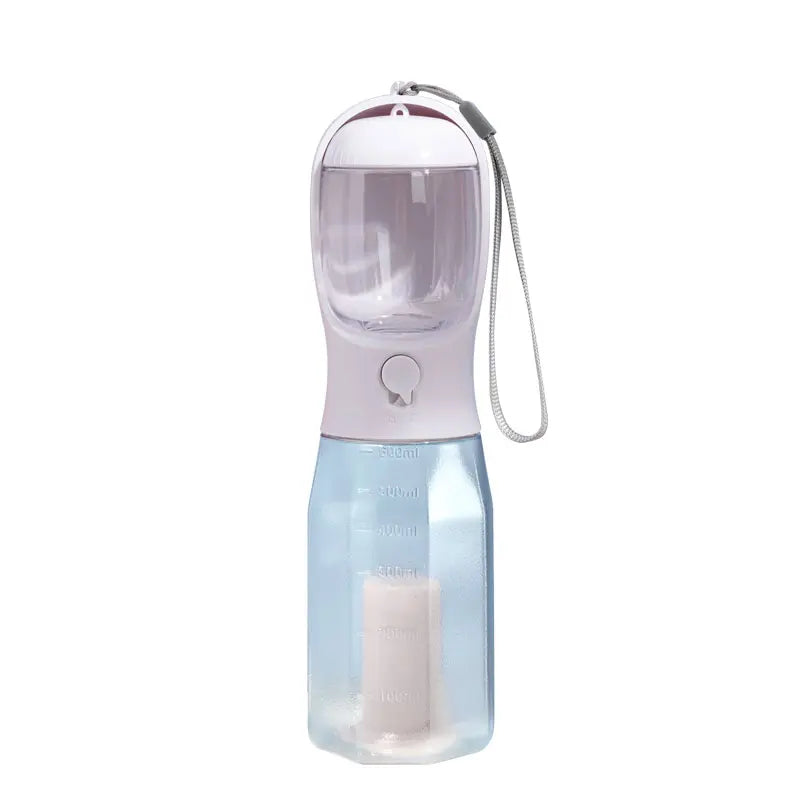 Portable 3-in-1 Dog Water Bottle with Food Storage and Waste Bag Dispenser - Ideal for Outdoor Adventures and Travel - 20oz, Blue