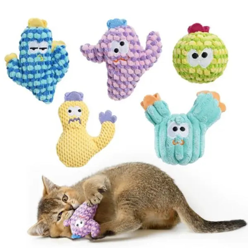 Pawsible 5-Pack Colorful Cactus Cat Toy Set with Premium Natural Herb Filling for Enhanced Stimulation and Soft Teething, Ideal for Kittens