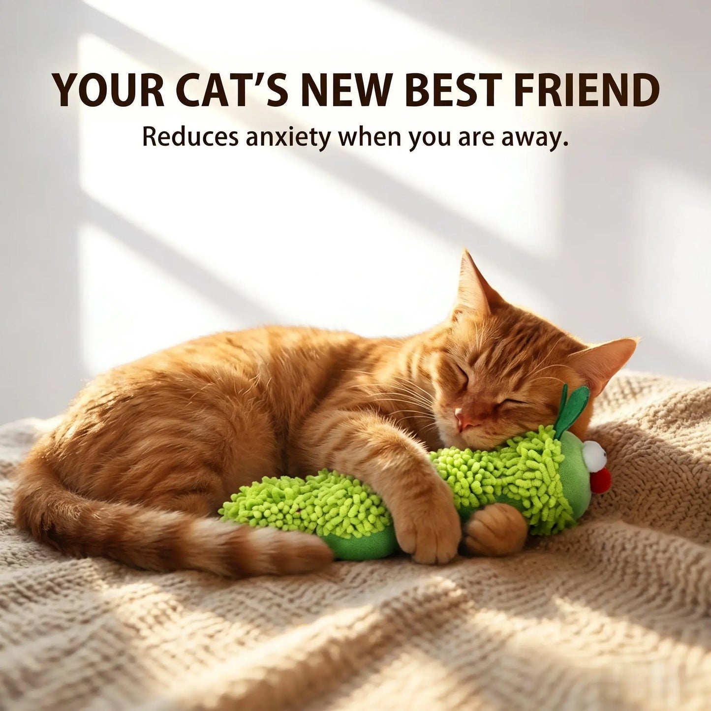 Catnip Caterpillar Plush Pillow - Interactive Crinkle Sound Cat Toy with Catnip Head and Silvervine Tail for Indoor Cats