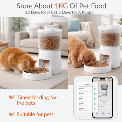 WAITHEM Smart Wifi Automatic Pet Feeder with 5G Connectivity, 3L Airtight Food Dispenser for Cats and Dogs, App Control, Dual Power Supply, and Desiccant Bag for Freshness