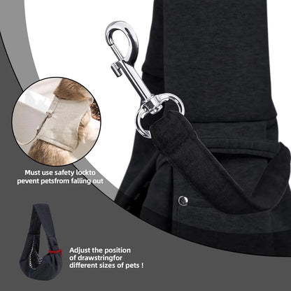 Reversible Dog Carrier Sling with Storage Pocket - Hands-Free Pet Carrier for Small Dogs and Cats, Travel Safety Harness (Black)