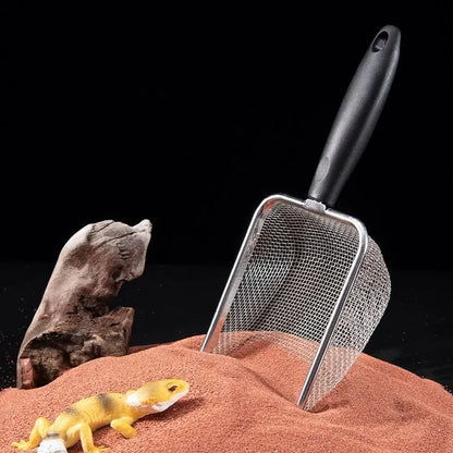 Fine Mesh Non-Stick Coated Stainless Steel Litter Scoop for Cats, Hamsters, Dogs, Chickens, and Reptiles (2mm Holes)