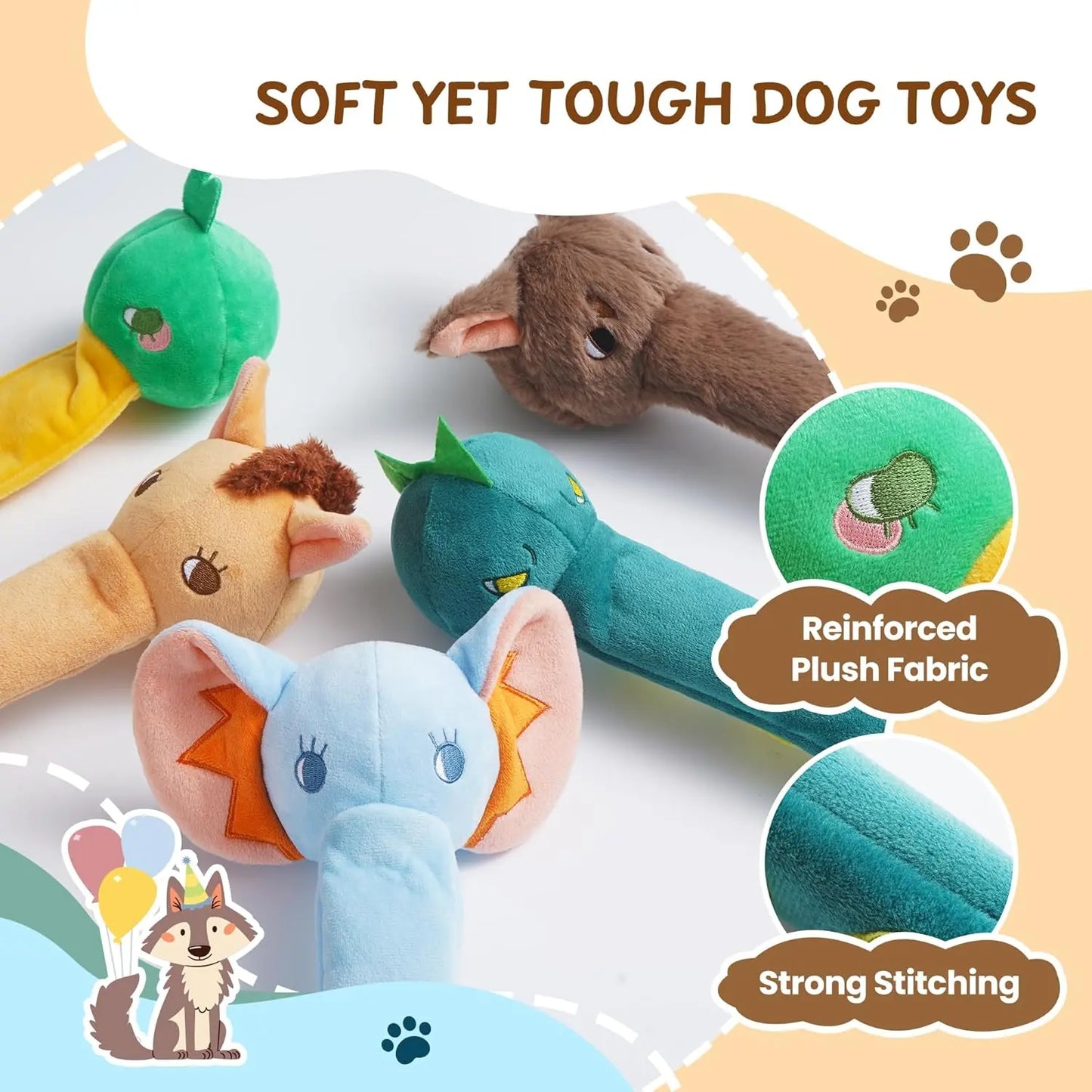 Nocciola 5-Pack Plush Squeaky Dog Toys with Crinkle Paper and Treat Compartment, Interactive Fetch Toys for All Breeds and Aggressive Chewers