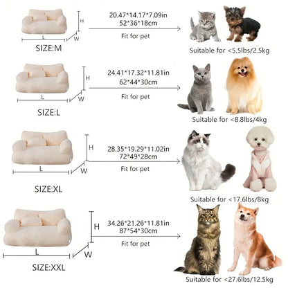 All-Season Ultra-Soft Pet Sofa Bed with Washable Cover and Non-Slip Base for Small to Medium Pets