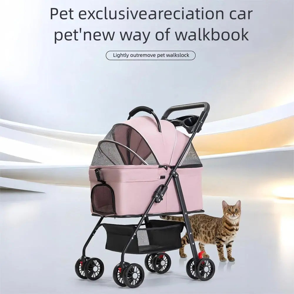 Pawzseek Foldable Pet Stroller for Cats and Dogs with Sun and Rain Cover, Breathable Mesh Panel, and Storage Bag for Outdoor Use