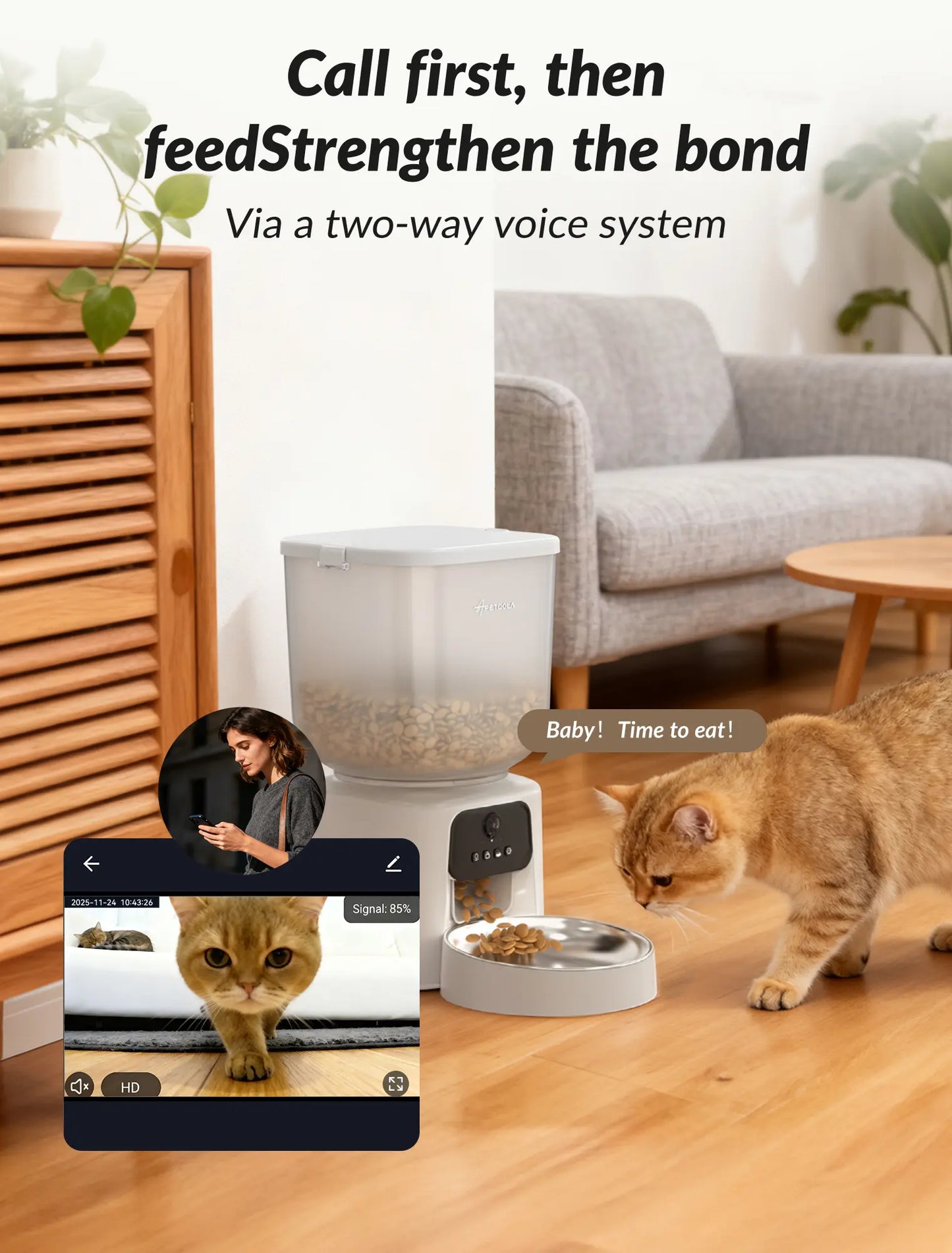 Smart Automatic Pet Feeder with Integrated Camera, 5L Capacity, Scheduled Feeding, Two-Way Audio, App Control, and Desiccant Bag for Cats and Dogs