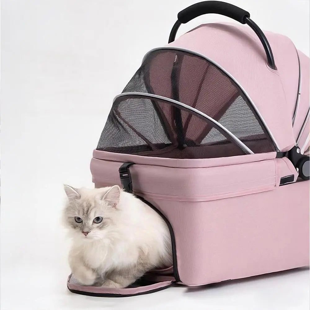 Pawzseek Foldable Pet Stroller for Cats and Dogs with Sun and Rain Cover, Breathable Mesh Panel, and Storage Bag for Outdoor Use