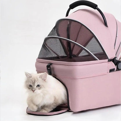 Pawzseek Foldable Pet Stroller for Cats and Dogs with Sun and Rain Cover, Breathable Mesh Panel, and Storage Bag for Outdoor Use