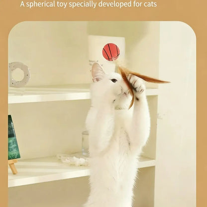 Elastic Feather Ball Cat Toy for Interactive Play and Stress Relief, Bite Resistant and Self-Entertaining
