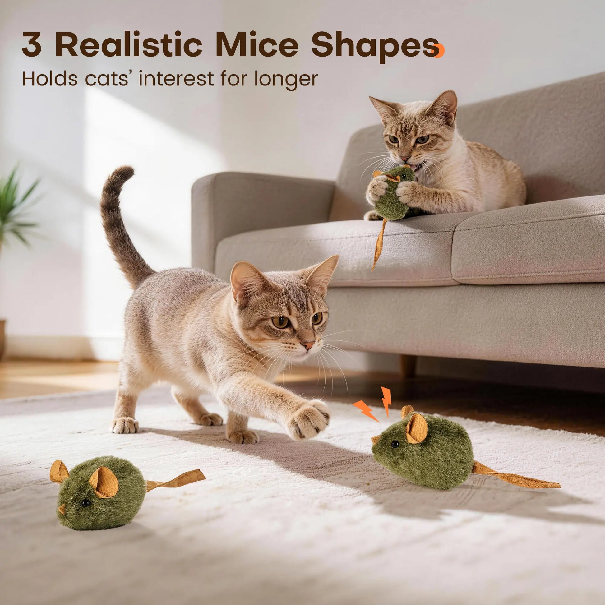 Potaroma 3-Pack Interactive Plush Cat Toys - Realistic Squeaky Mice for Indoor Play and Chewable Enrichment for Cats of All Ages