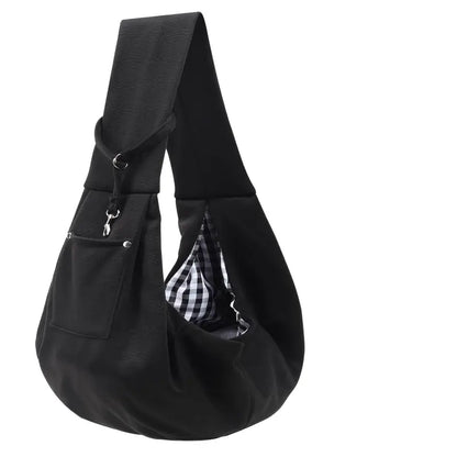Reversible Dog Carrier Sling with Storage Pocket - Hands-Free Pet Carrier for Small Dogs and Cats, Travel Safety Harness (Black)