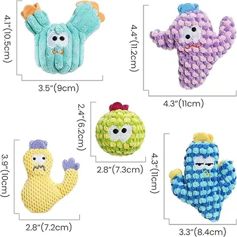 Pawsible 5-Pack Colorful Cactus Cat Toy Set with Premium Natural Herb Filling for Enhanced Stimulation and Soft Teething, Ideal for Kittens