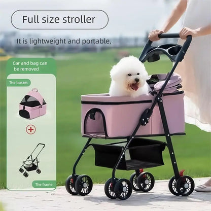 Pawzseek Foldable Pet Stroller for Cats and Dogs with Sun and Rain Cover, Breathable Mesh Panel, and Storage Bag for Outdoor Use