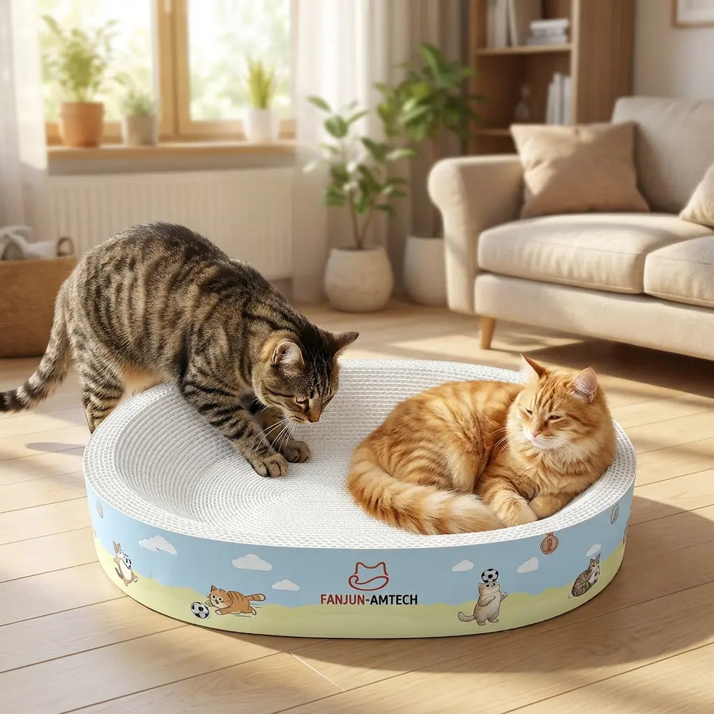 Premium Cat Scratching Board with Cartoon Design - Oval, Spacious, Debris-Free, and Enhanced Anti-Slip Safety Features for All Cats