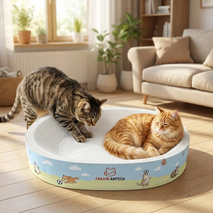 Premium Cat Scratching Board with Cartoon Design - Oval, Spacious, Debris-Free, and Enhanced Anti-Slip Safety Features for All Cats