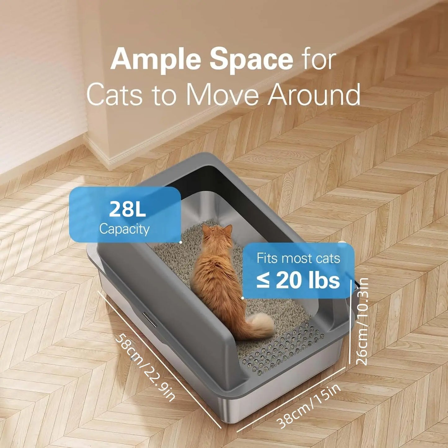 MISOFOG Premium High-Sided Stainless Steel Litter Box Set with Lid - Non-Stick, Leak-Resistant Design, Large 2-Pack for Cats and Rabbits, Easy to Clean