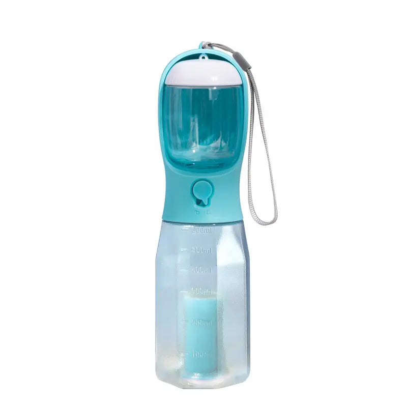 Portable 3-in-1 Dog Water Bottle with Food Storage and Waste Bag Dispenser - Ideal for Outdoor Adventures and Travel - 20oz, Blue