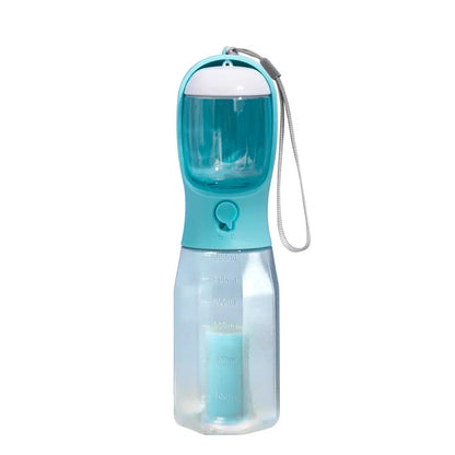 Portable 3-in-1 Dog Water Bottle with Food Storage and Waste Bag Dispenser - Ideal for Outdoor Adventures and Travel - 20oz, Blue