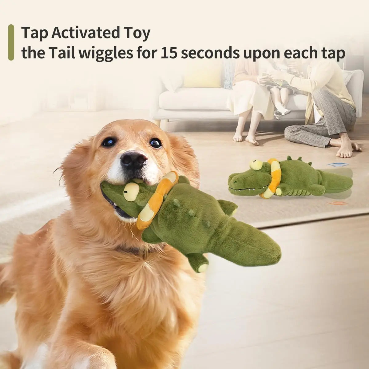 Motion-Activated Interactive Crocodile Plush Dog Toy with Wagging Tail, Squeaky Sounds, Crinkle Design, USB Rechargeable, Detachable and Washable Cover, Not Suitable for Heavy Chewing