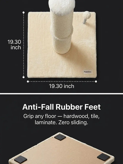 Pawrino Premium Tall Cat Scratching Post - Durable Sisal Coverage for Indoor Cats with Stable Base and Replaceable Toy Wand