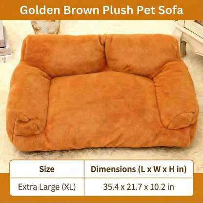 Premium Washable Pet Sofa Bed for Small to Medium Dogs and Cats - All-Season Indoor and Outdoor Lounger with Supportive Bolsters, Fits Two Pets, 35.4 x 21.7 x 10.2 inches, Brown Plush Fabric with PP Cotton Filling