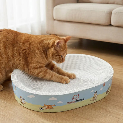Premium Cat Scratching Board with Cartoon Design - Oval, Spacious, Debris-Free, and Enhanced Anti-Slip Safety Features for All Cats