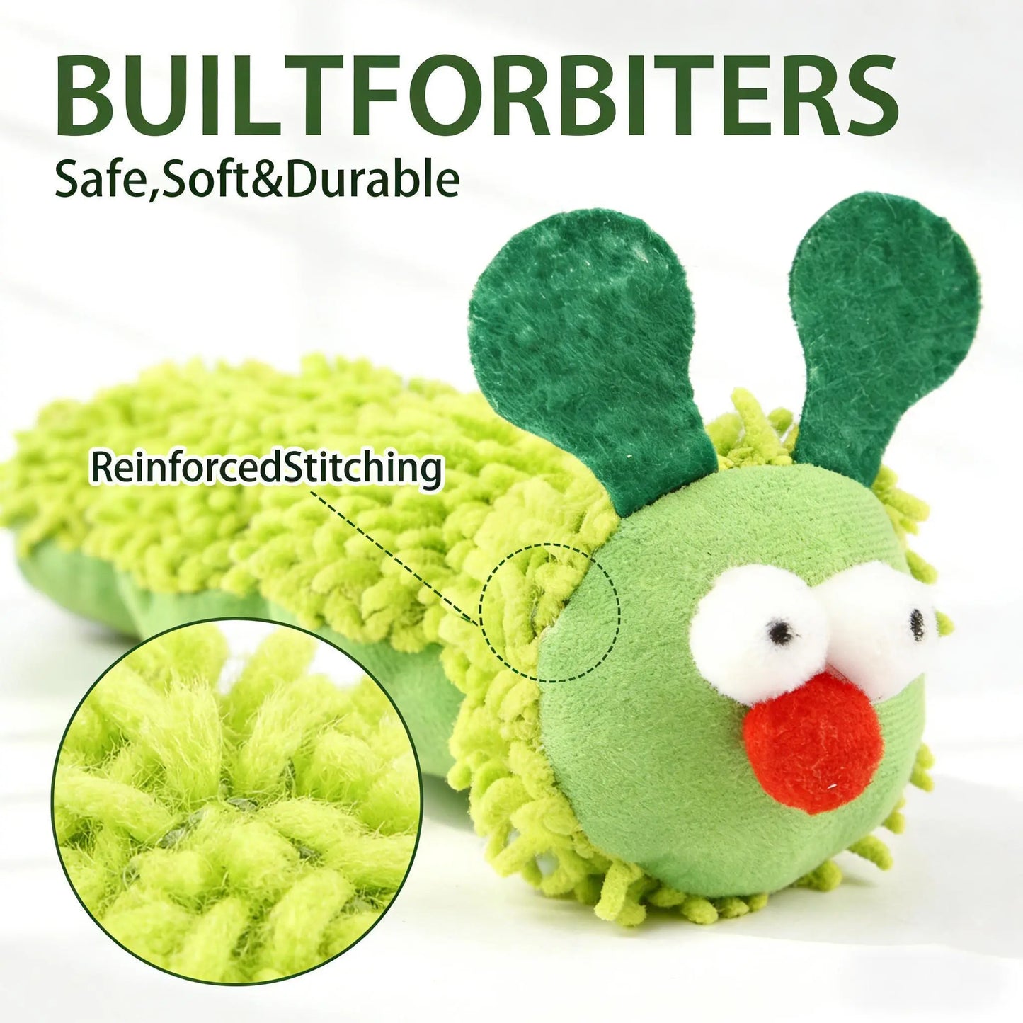 Catnip Caterpillar Plush Pillow - Interactive Crinkle Sound Cat Toy with Catnip Head and Silvervine Tail for Indoor Cats