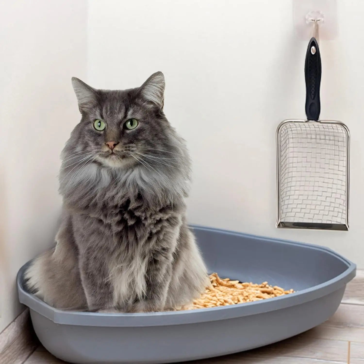 Fine Mesh Non-Stick Coated Stainless Steel Litter Scoop for Cats, Hamsters, Dogs, Chickens, and Reptiles (2mm Holes)