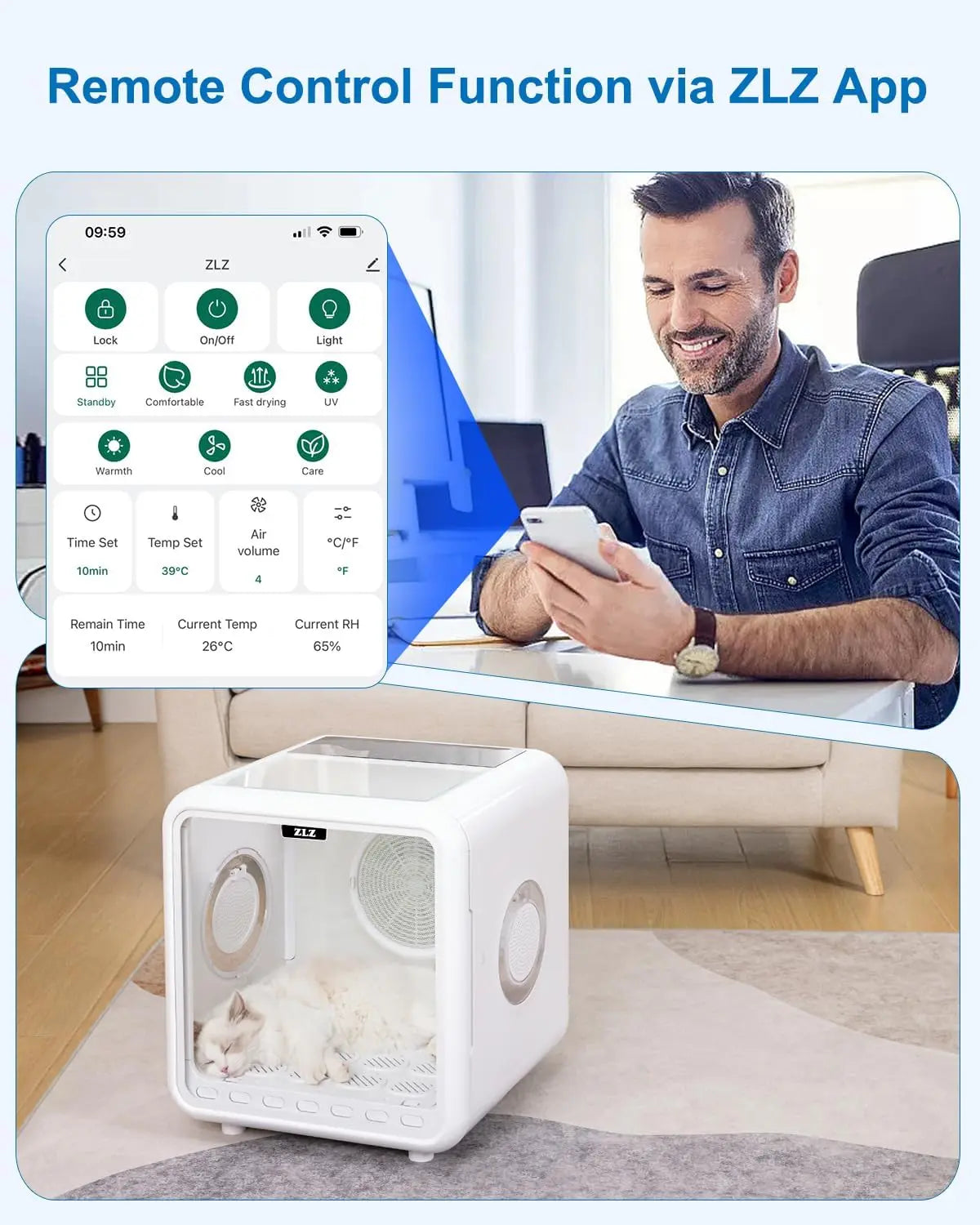 Pet Dryer Box for Cats and Dogs – 72L Quiet Hair Drying Machine with Adjustable Temperature and Air Blow Function – Portable Pet Dryer for Home Bathing and Drying Kit