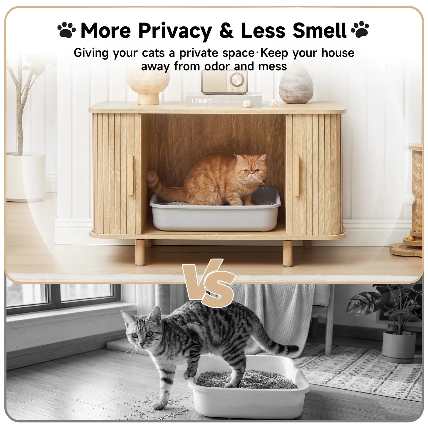 Giratree Modern Wooden Cat Litter Box Enclosure with Sliding Door, 35.5" Walnut Furniture Cabinet for Living Room