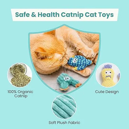 Pawsible 5-Pack Colorful Cactus Cat Toy Set with Premium Natural Herb Filling for Enhanced Stimulation and Soft Teething, Ideal for Kittens