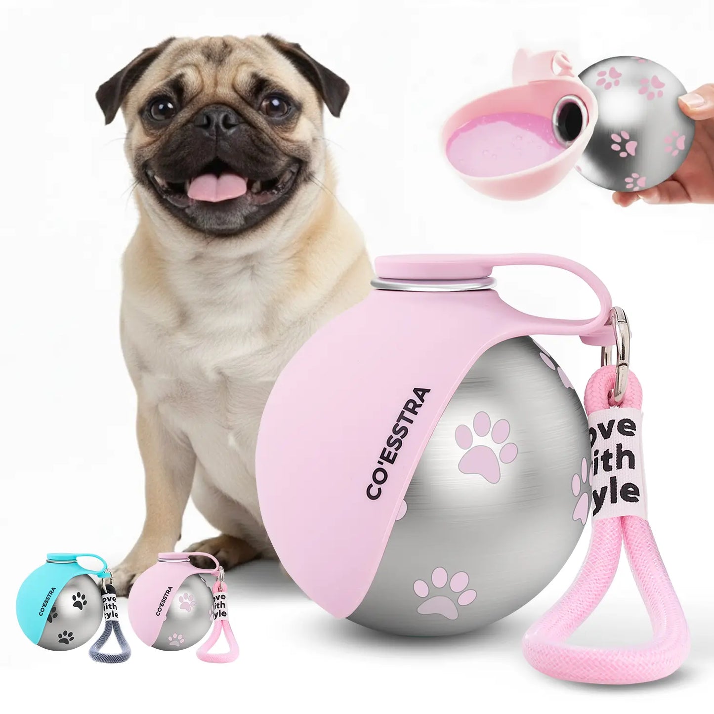 Stainless Steel Pet Water Bottle with Integrated Drinking Basin - 285ml Leak-Proof Travel Solution for Dogs and Cats, Ideal for Outdoor Adventures and Travel