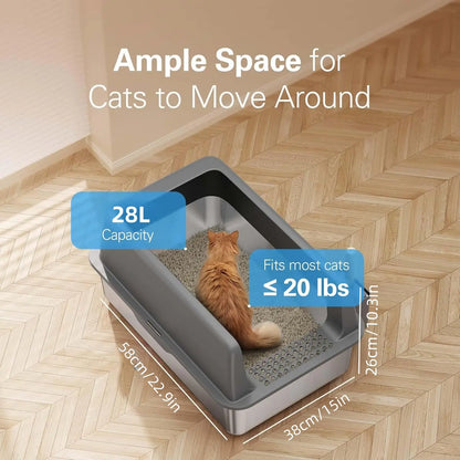 MISOFOG Premium High-Sided Stainless Steel Litter Box Set with Lid - Non-Stick, Leak-Resistant Design, Large 2-Pack for Cats and Rabbits, Easy to Clean