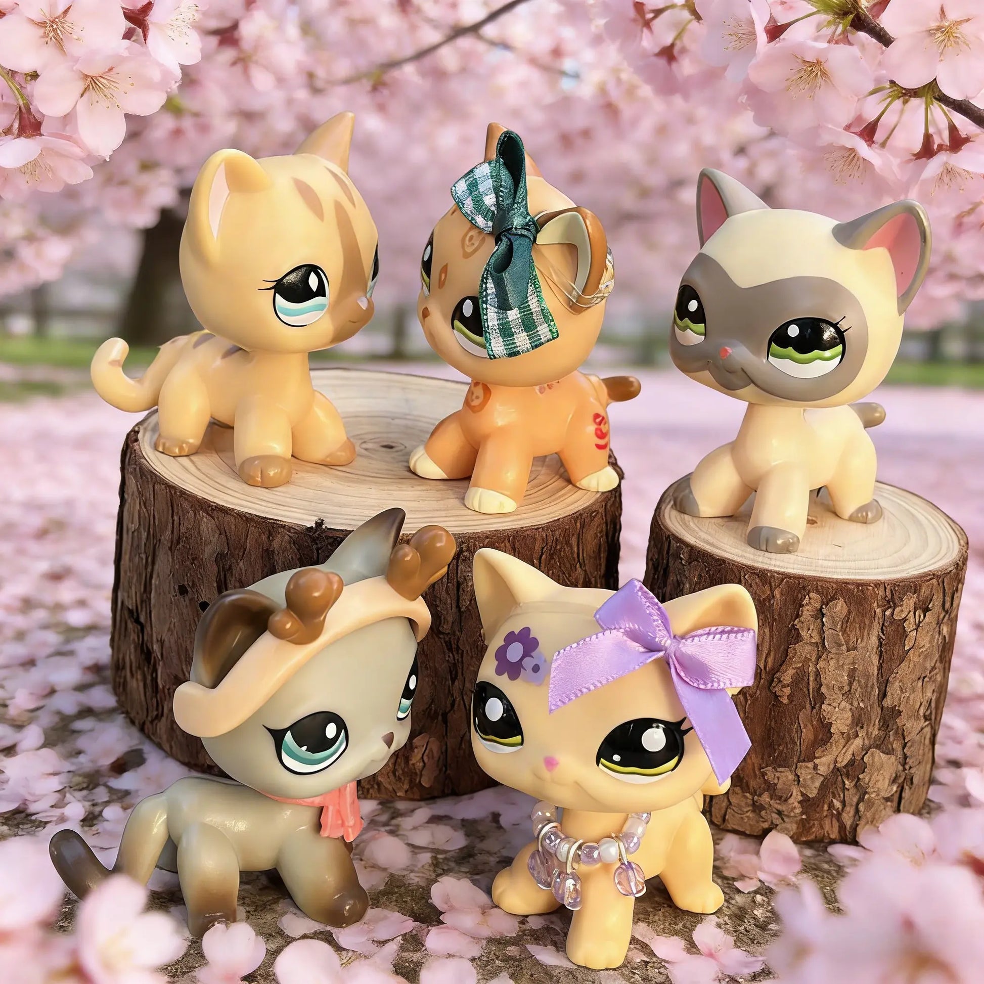 Set of 5 Collectible Miniature Shorthair Cat Statues for Indoor and Outdoor Display with Accessories - Ideal Gift for Christmas, Birthdays, and Halloween