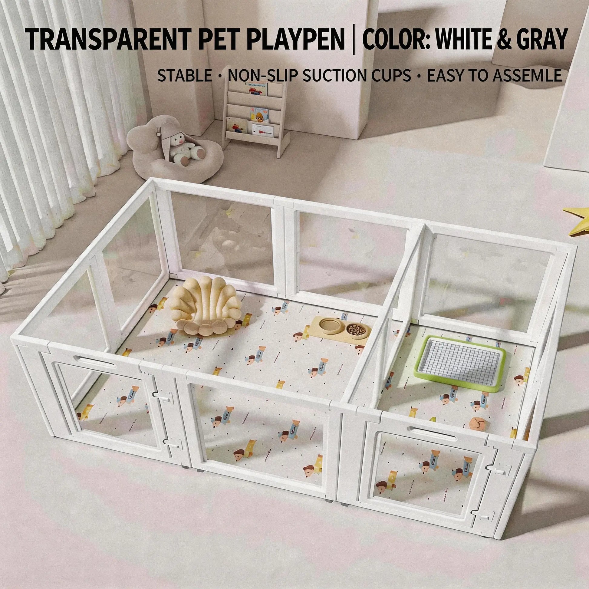 Clear Acrylic Indoor Playpen for Dogs, Cats, and Rabbits - Easy Assembly 10-Panel Transparent Fence