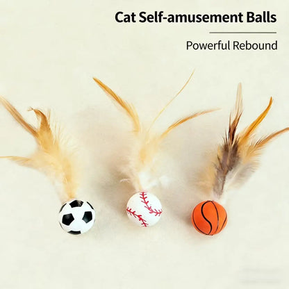 Elastic Feather Ball Cat Toy for Interactive Play and Stress Relief, Bite Resistant and Self-Entertaining