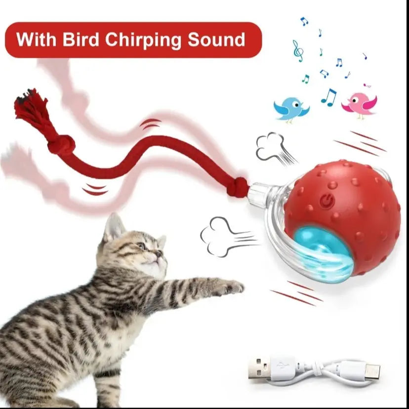 Rechargeable Interactive Pet Toy Ball with Bird Chirping Sound and Smart Motion Sensor, Designed for Durability and Quiet Operation, Offering Anti-Depression Benefits and Extended Battery Life for Versatile Use