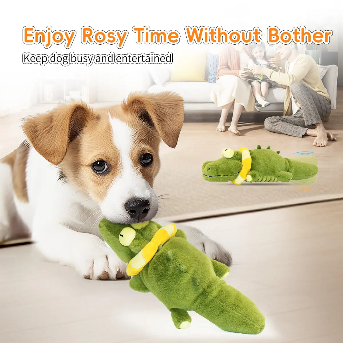 Motion-Activated Interactive Crocodile Plush Dog Toy with Wagging Tail, Squeaky Sounds, Crinkle Design, USB Rechargeable, Detachable and Washable Cover, Not Suitable for Heavy Chewing