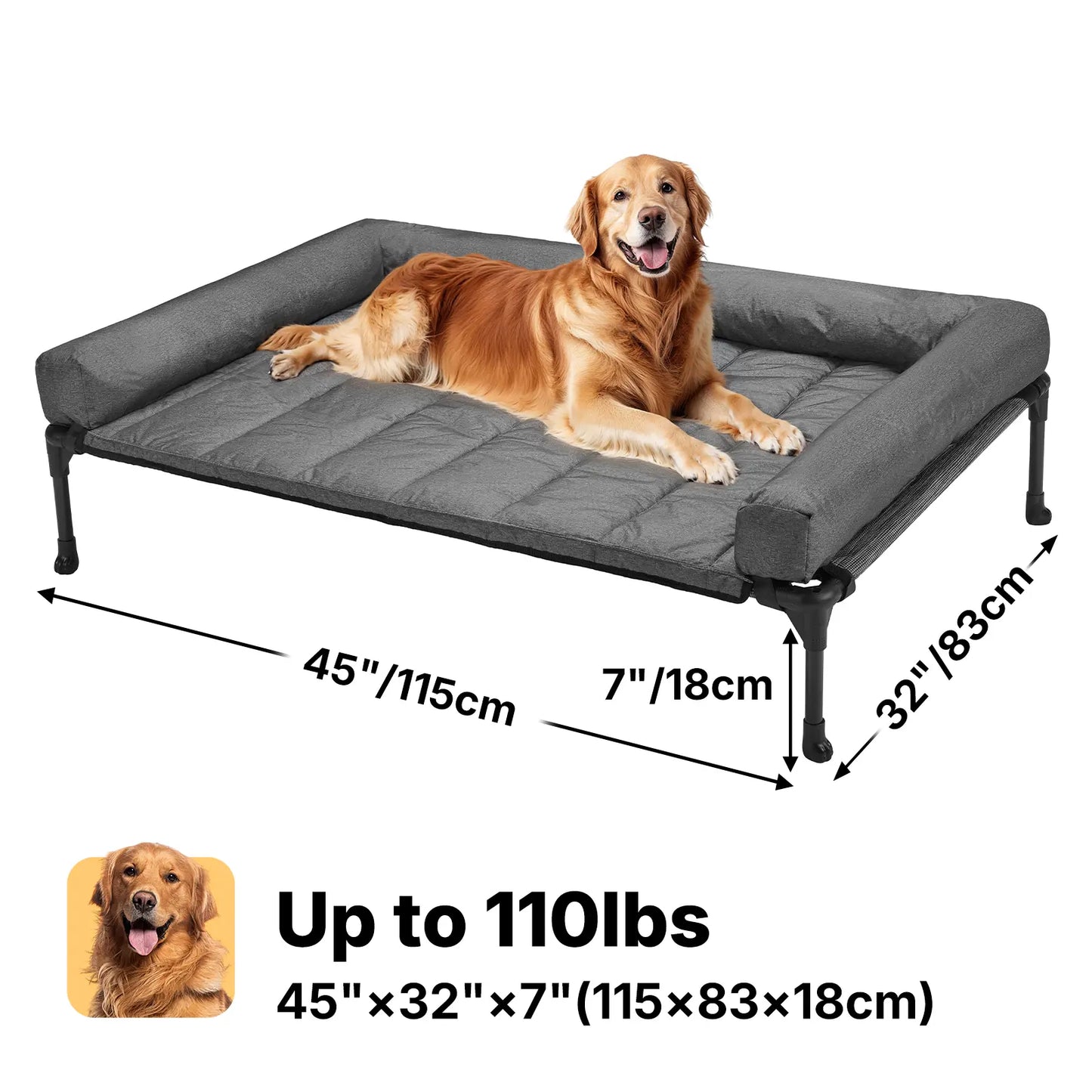 VEEHOO Orthopedic Elevated Pet Bed for Dogs - Joint Support and Anxiety Relief with Soft Bolster Cushion, Breathable Mesh, and Washable Cover for Healthy Sleep