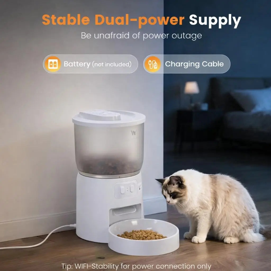WAITHEM Smart Wifi Automatic Pet Feeder with 5G Connectivity, 3L Airtight Food Dispenser for Cats and Dogs, App Control, Dual Power Supply, and Desiccant Bag for Freshness