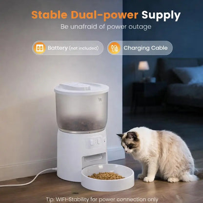 WAITHEM Smart Wifi Automatic Pet Feeder with 5G Connectivity, 3L Airtight Food Dispenser for Cats and Dogs, App Control, Dual Power Supply, and Desiccant Bag for Freshness