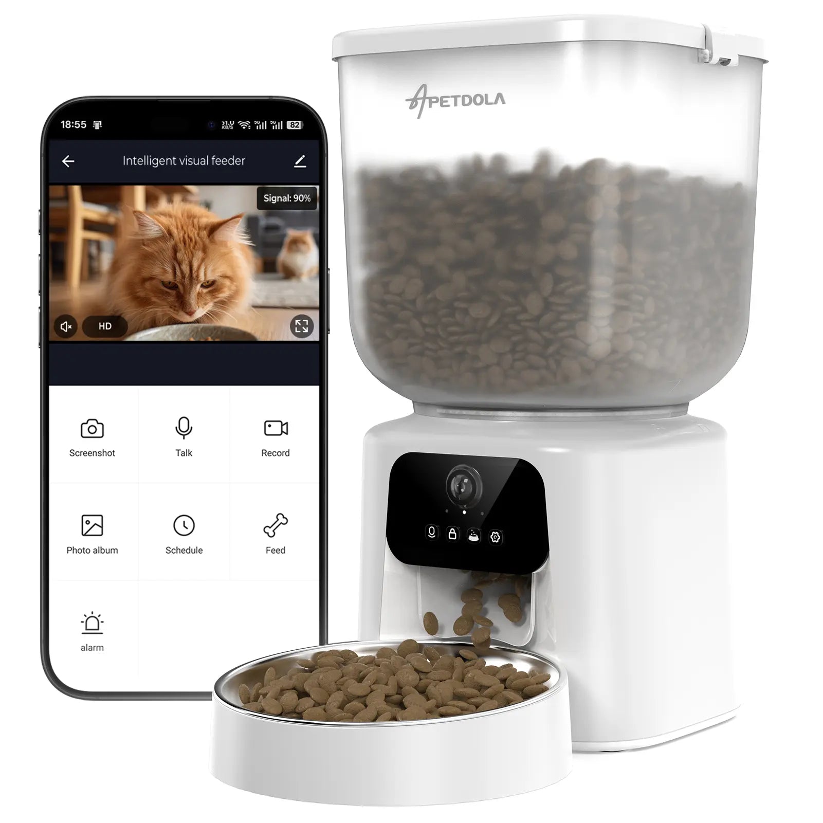 Smart Automatic Pet Feeder with Integrated Camera, 5L Capacity, Scheduled Feeding, Two-Way Audio, App Control, and Desiccant Bag for Cats and Dogs