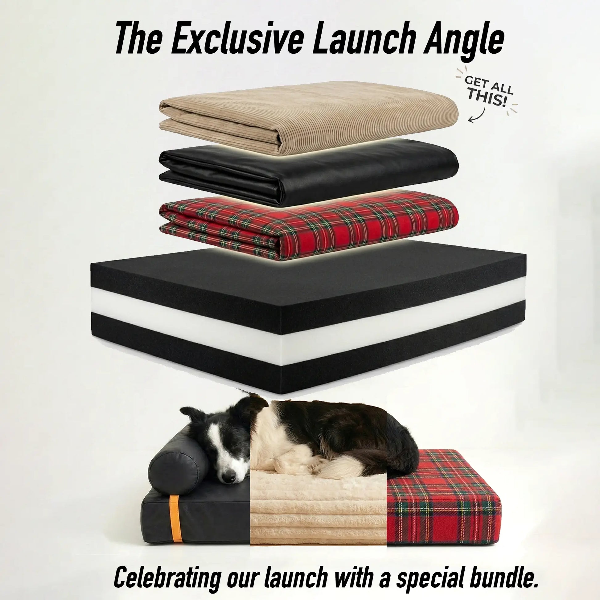 Orthopedic 3-in-1 Dog Bed Bundle with Waterproof Covers - Memory Foam Support (36" x 24") in Leather, Corduroy, and Holiday Plaid