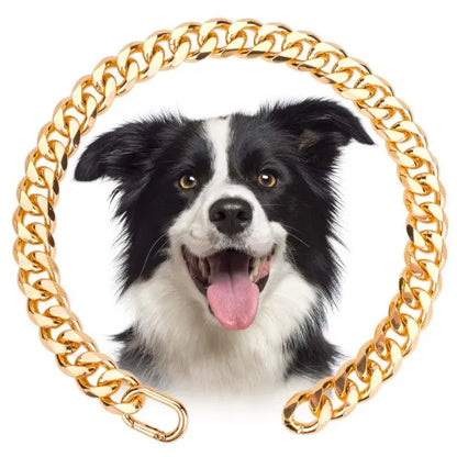 Cuban Link Chain Dog Collar in Sparkling Gold Aluminum - Lightweight, Durable, Comfortable, and Stylish Neck Accessory for Small Dogs - Ideal for Outdoor Activities