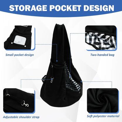 Reversible Dog Carrier Sling with Storage Pocket - Hands-Free Pet Carrier for Small Dogs and Cats, Travel Safety Harness (Black)