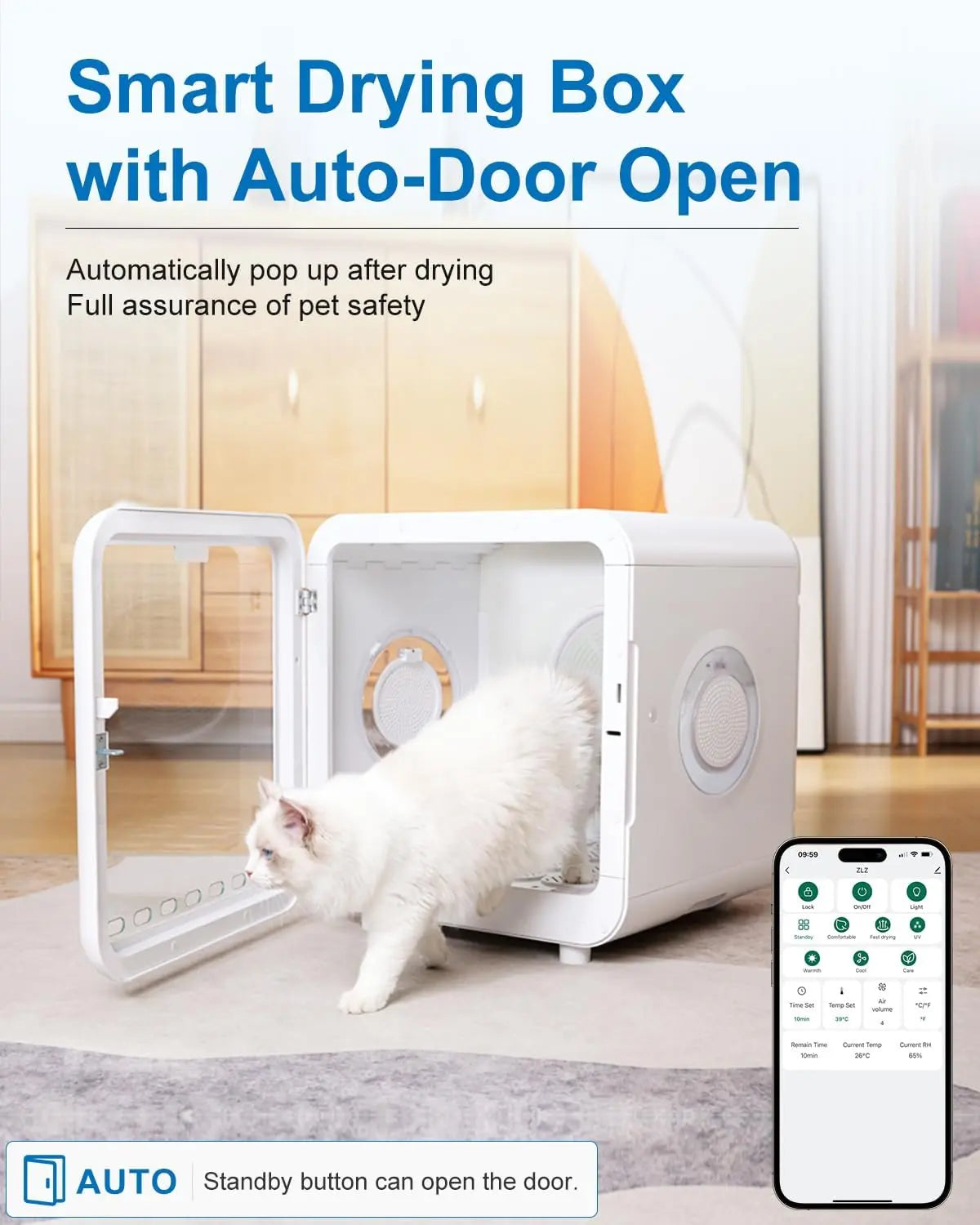 Pet Dryer Box for Cats and Dogs – 72L Quiet Hair Drying Machine with Adjustable Temperature and Air Blow Function – Portable Pet Dryer for Home Bathing and Drying Kit